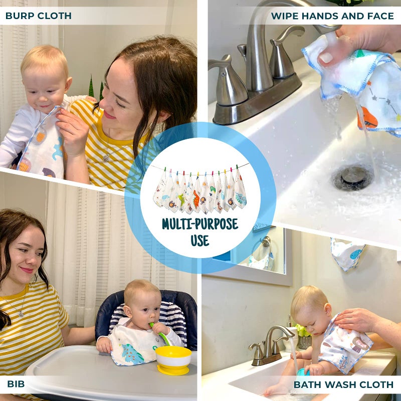 Omilion Muslin Baby Washcloths Set(12-Pack), Natural Cotton Infant Bath Towel, Soft Toddler Face Towel Gift Registry Newborn Baby Shower,9x9 Inches, Animal World (Square) - Image 5